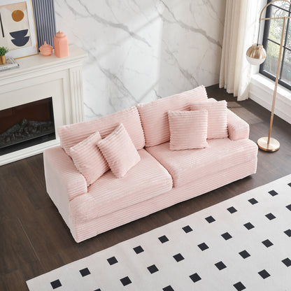 Canapé 3 places en velours côtelé rose 79.3 avec 4 coussins décoratifs et coussin à ressorts