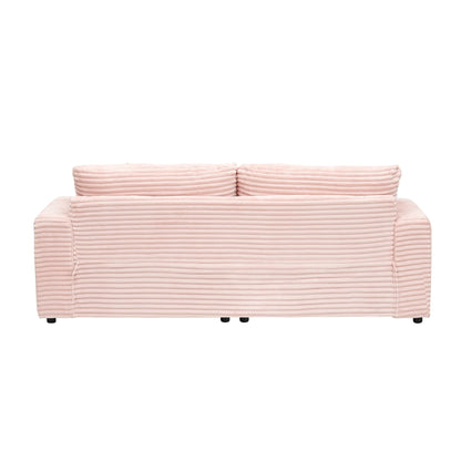 Canapé 3 places en velours côtelé rose 79.3 avec 4 coussins décoratifs et coussin à ressorts