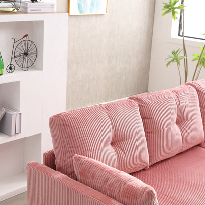 Canapé en L en tissu rose 81.1 avec méridienne réversible, rangement et structure en bois massif