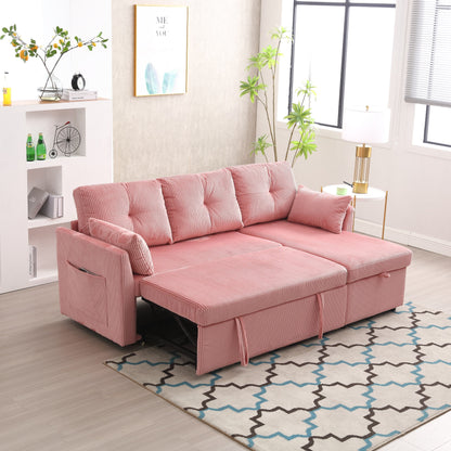 Canapé en L en tissu rose 81.1 avec méridienne réversible, rangement et structure en bois massif