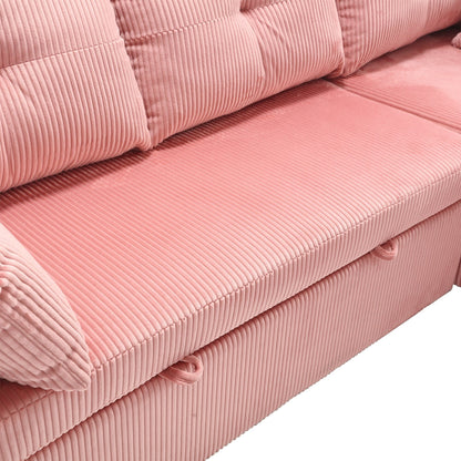 Canapé en L en tissu rose 81.1 avec méridienne réversible, rangement et structure en bois massif