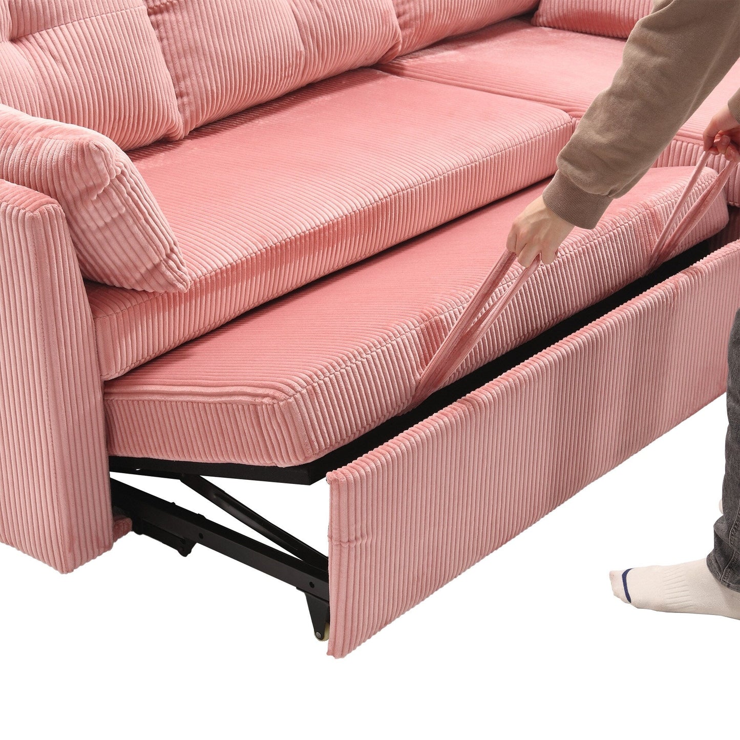 Canapé en L en tissu rose 81.1 avec méridienne réversible, rangement et structure en bois massif