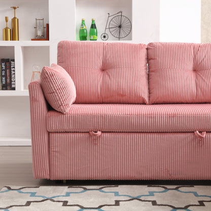 Canapé en tissu rose en forme de L de 81,1 pouces avec méridienne réversible, rangement, structure en bois massif et assise en mousse