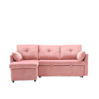 Canapé en tissu rose en forme de L de 81,1 pouces avec méridienne réversible, rangement, structure en bois massif et assise en mousse