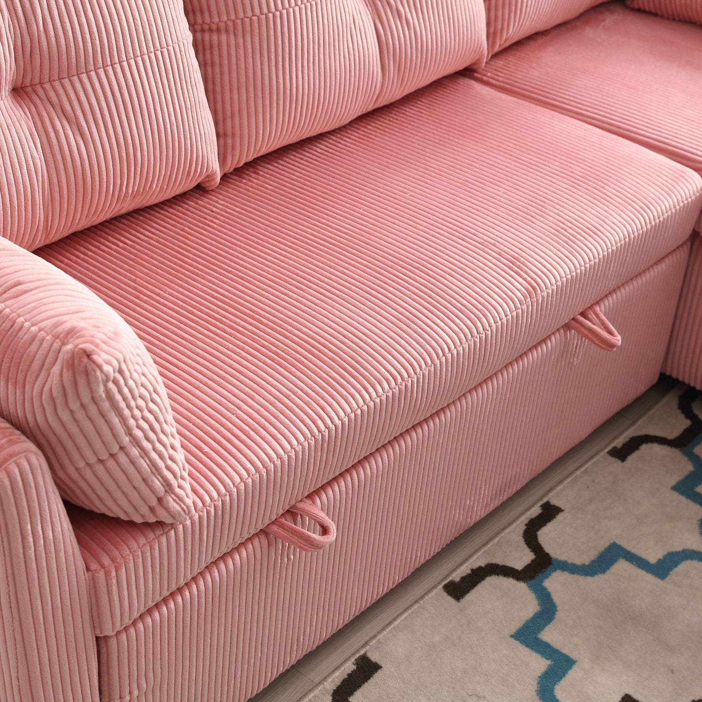 Canapé en tissu rose en forme de L de 81,1 pouces avec méridienne réversible, rangement, structure en bois massif et assise en mousse