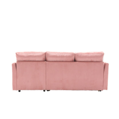 Canapé en tissu rose en forme de L de 81,1 pouces avec méridienne réversible, rangement, structure en bois massif et assise en mousse