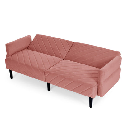 Canapé-lit futon convertible capitonné en velours rose 87 avec accoudoirs réglables pour le salon