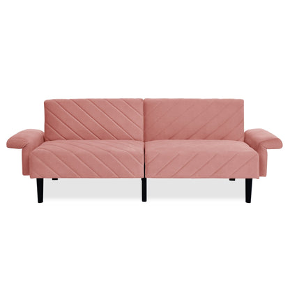 Canapé-lit futon convertible capitonné en velours rose 87 avec accoudoirs réglables pour le salon
