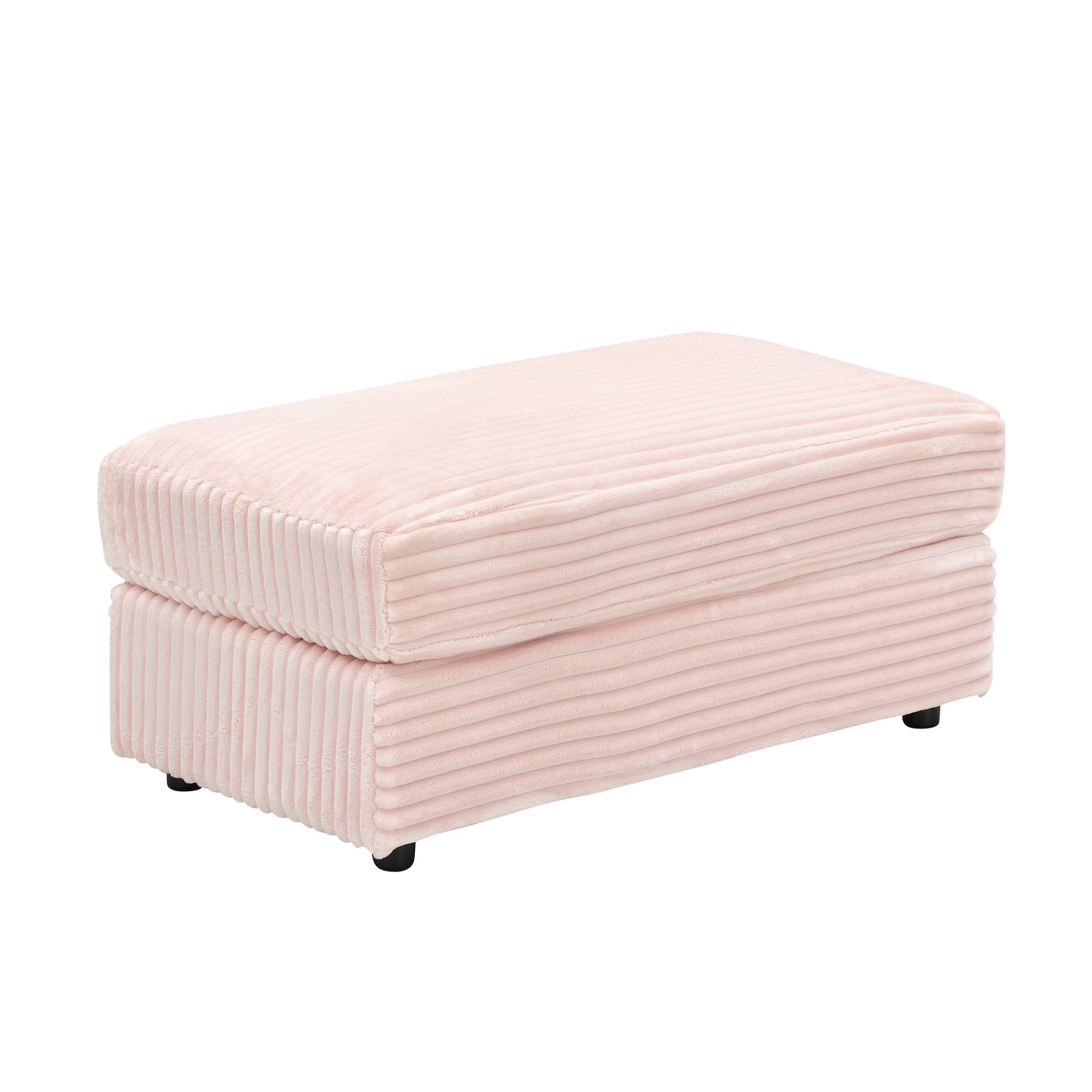 Fauteuil-canapé en velours côtelé rose avec pouf et porte-gobelet
