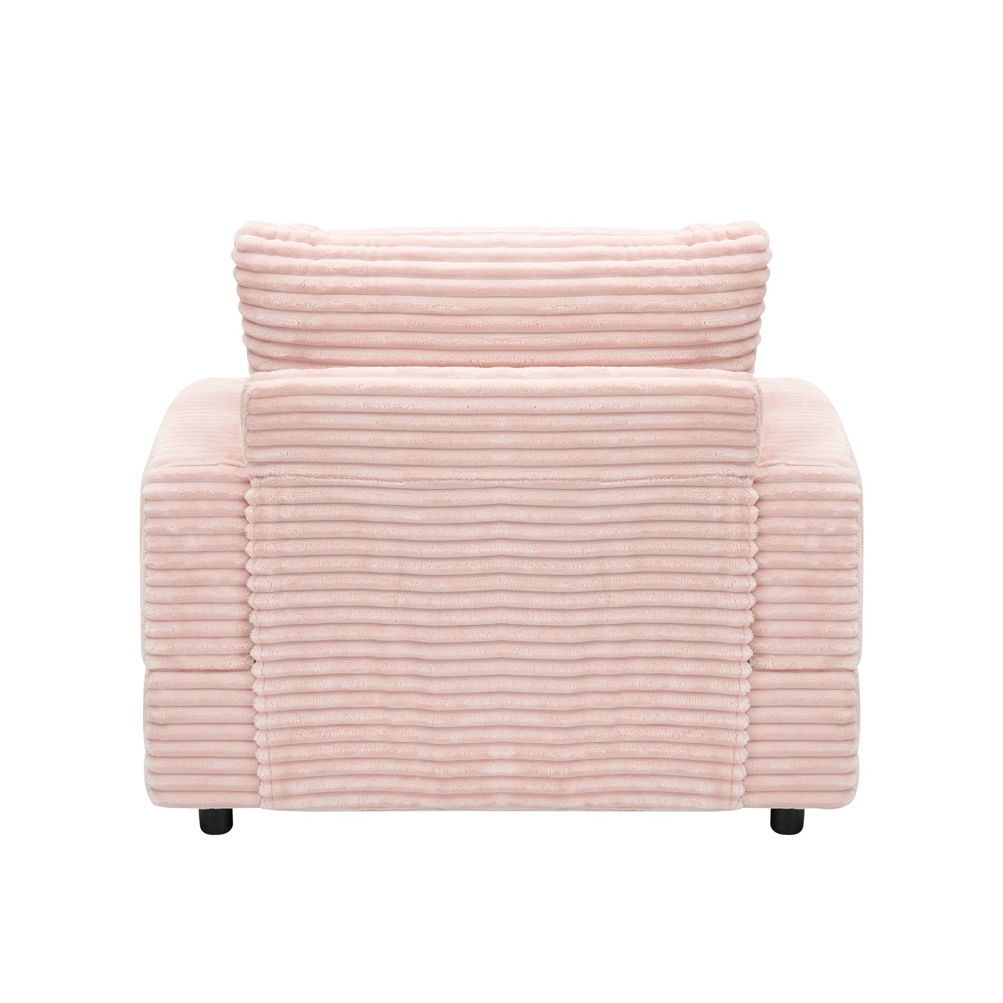 Fauteuil-canapé en velours côtelé rose avec pouf et porte-gobelet