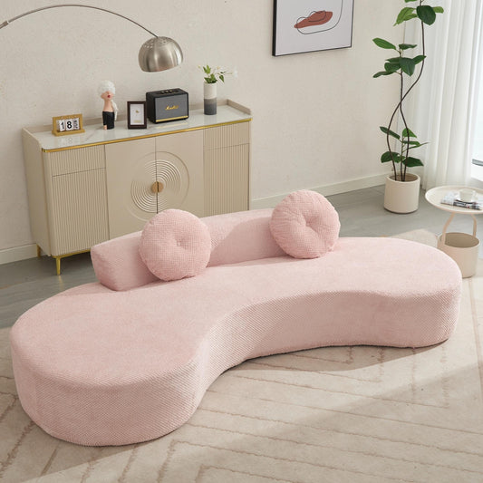 Canapé nuage en velours côtelé rose avec coussins