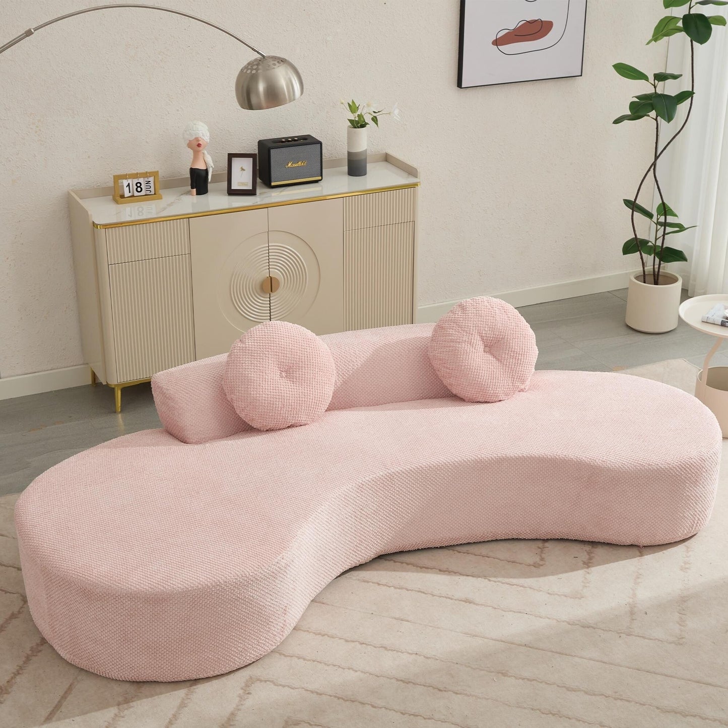 Canapé nuage en velours côtelé rose avec coussins