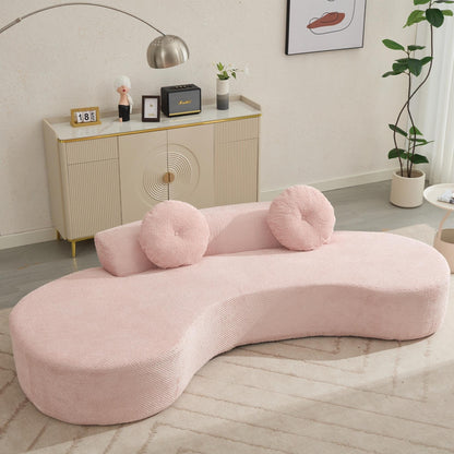 Canapé nuage en velours côtelé rose avec coussins