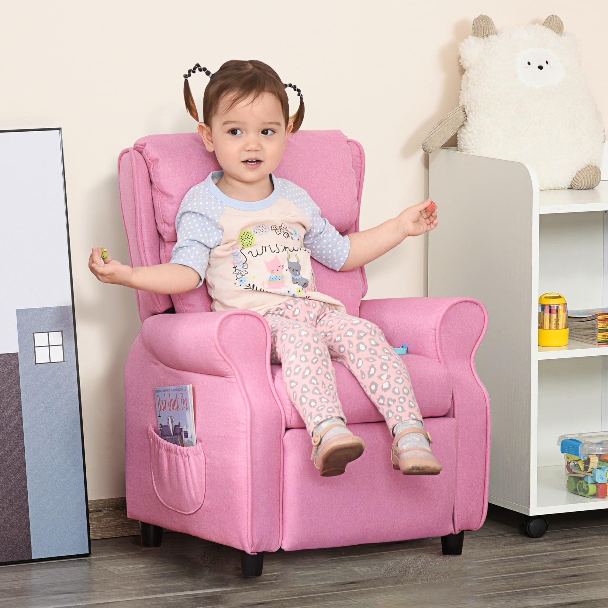 Fauteuil inclinable manuel rembourré pour enfants de 3 à 5 ans avec repose-pieds et 2 poches latérales