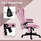 Fauteuil de bureau inclinable pivotant à 360° en lin rose avec massage par vibrations, chauffage lombaire et hauteur réglable