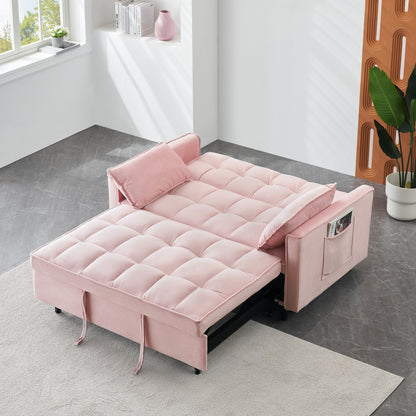 Canapé-lit convertible 3 en 1 en velours rose moderne 55 avec dossier et oreillers pour le salon