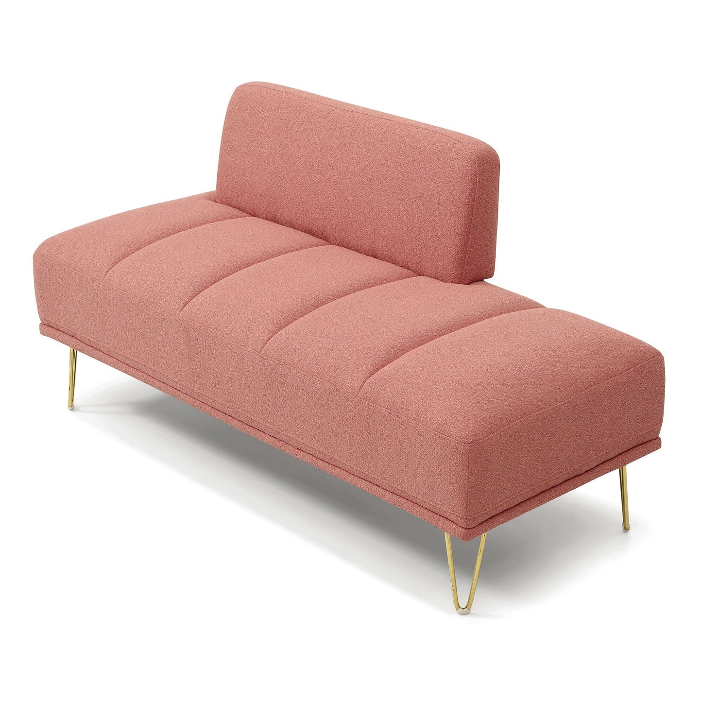 Banc de bout de lit rembourré rose moderne 56,3 avec pieds en métal doré pour chambre à coucher