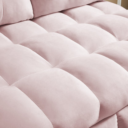 Canapé-lit gigogne en velours rose moderne 74 avec dossier amovible, port USB et support de téléphone pivotant