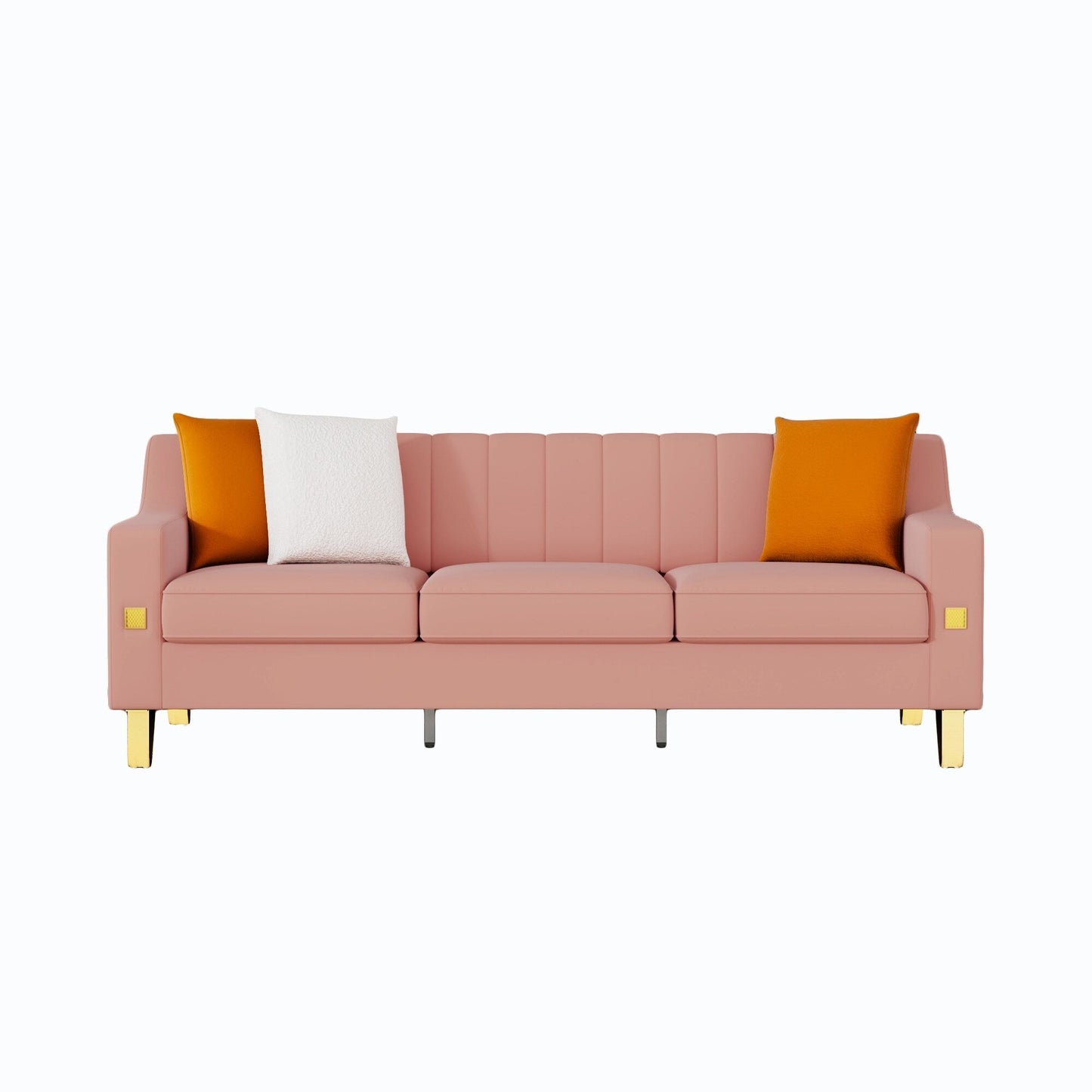 Canapé 3 places en velours rose moderne 81,89 $ avec touches dorées et coussins moelleux pour le salon