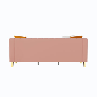 Canapé 3 places en velours rose moderne 81,89 $ avec touches dorées et coussins moelleux pour le salon
