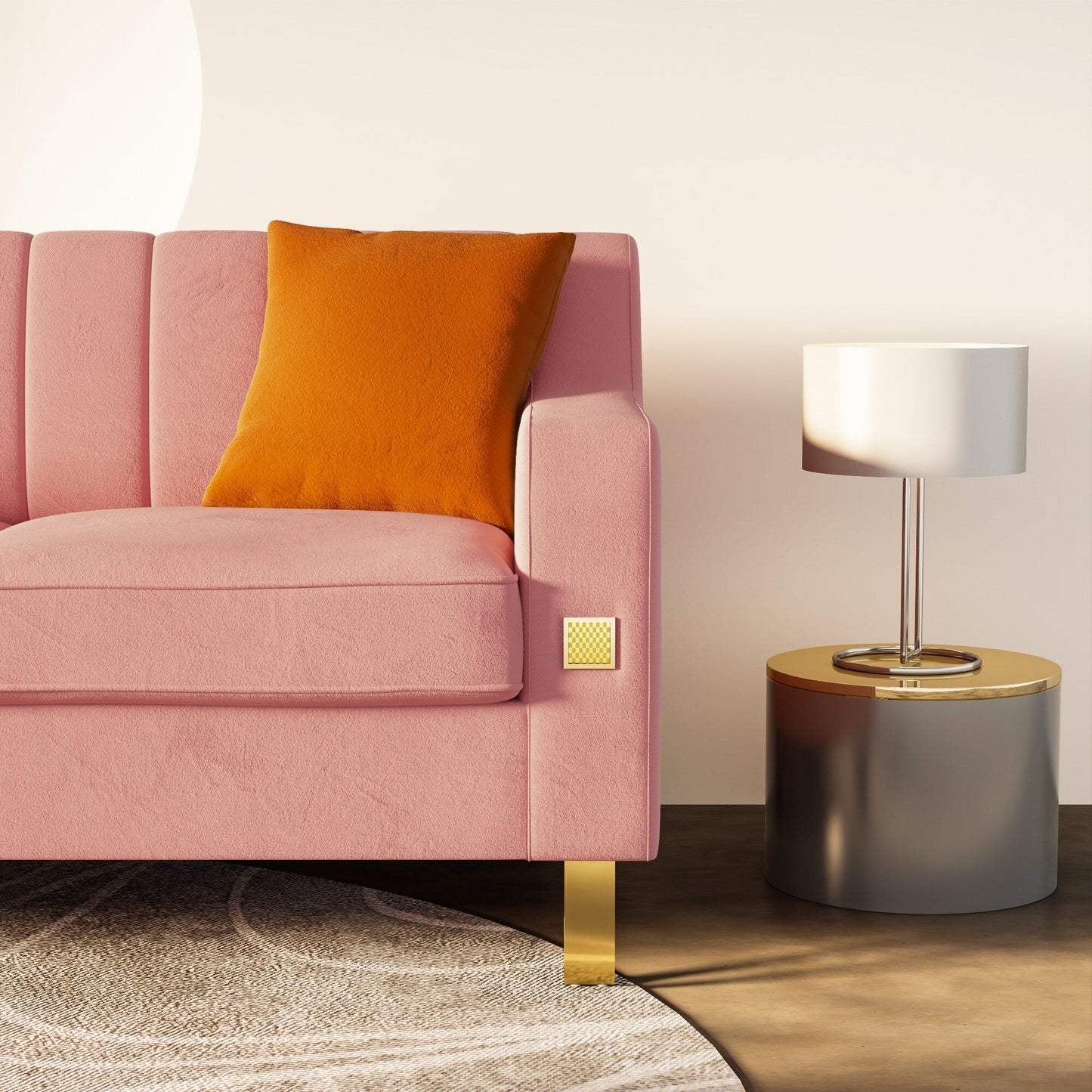 Canapé 3 places en velours rose moderne 81,89 $ avec touches dorées et coussins moelleux pour le salon
