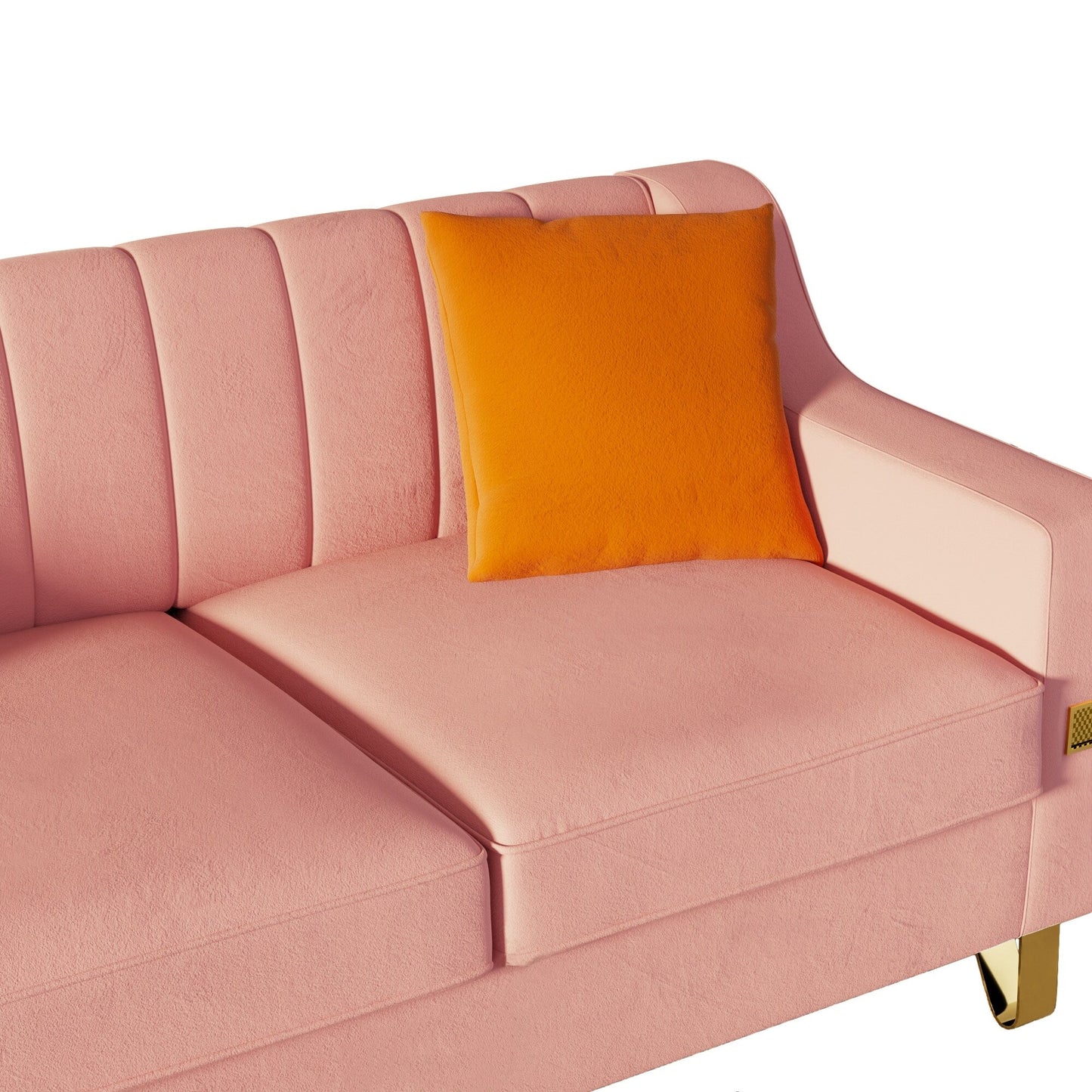 Canapé 3 places en velours rose moderne 81,89 $ avec touches dorées et coussins moelleux pour le salon