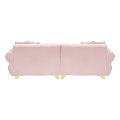 Canapé 3 places en velours rose moderne 89 avec coussins à ressorts et pieds en métal pour le salon