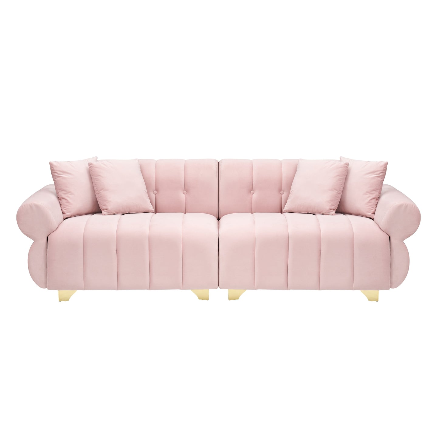 Canapé 3 places en velours rose moderne 89 avec coussins à ressorts et pieds en métal pour le salon