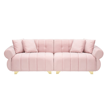 Canapé 3 places en velours rose moderne 89 avec coussins à ressorts et pieds en métal pour le salon