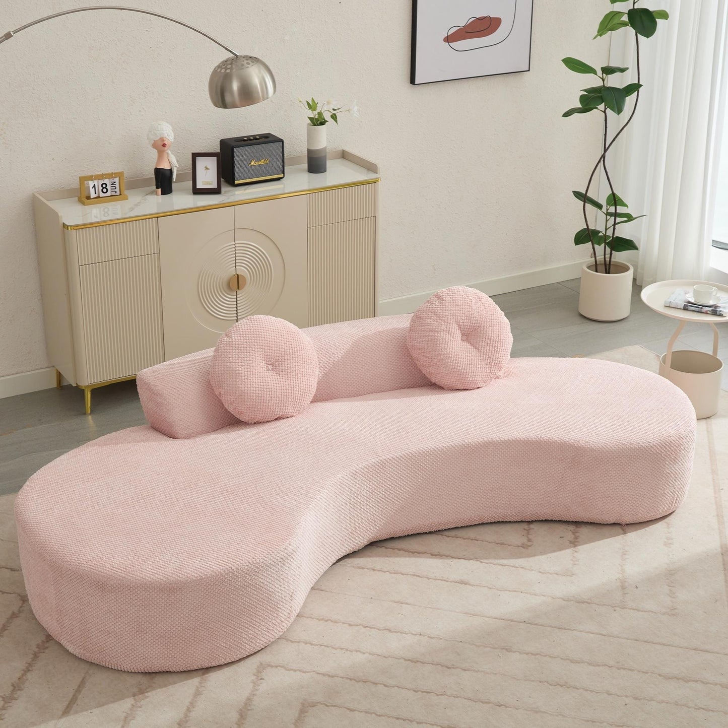 Canapé nuage rose moderne minimaliste 105,5 en velours côtelé incurvé avec 2 coussins, aucun assemblage requis