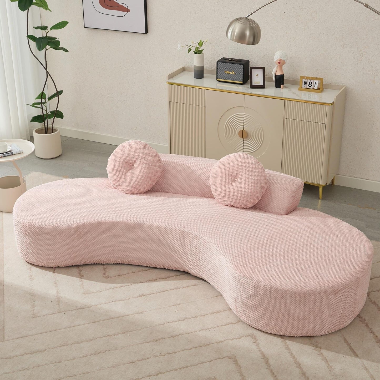 Canapé nuage rose moderne minimaliste 105,5 en velours côtelé incurvé avec 2 coussins, aucun assemblage requis