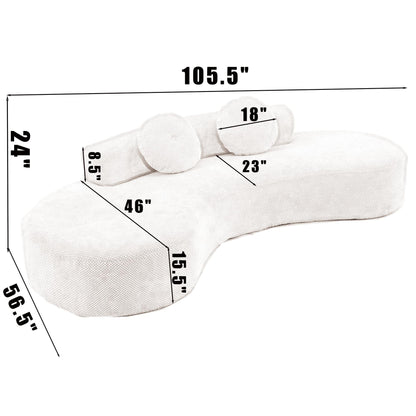 Canapé nuage rose moderne minimaliste 105,5 en velours côtelé incurvé avec 2 coussins, aucun assemblage requis