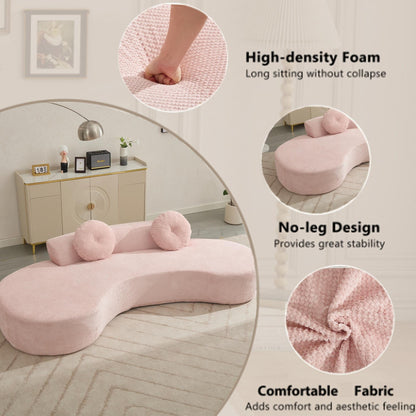 Canapé nuage rose moderne minimaliste 105,5 en velours côtelé incurvé avec 2 coussins, aucun assemblage requis