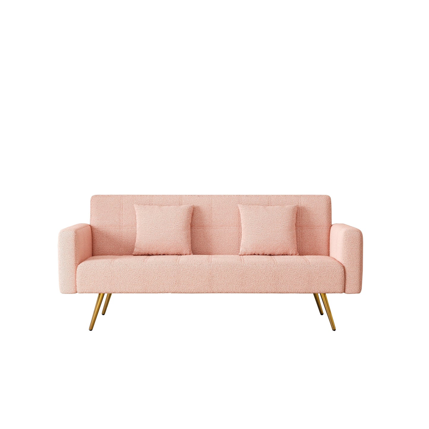 Canapé-lit pliant multifonctionnel rose avec pieds en métal et oreiller