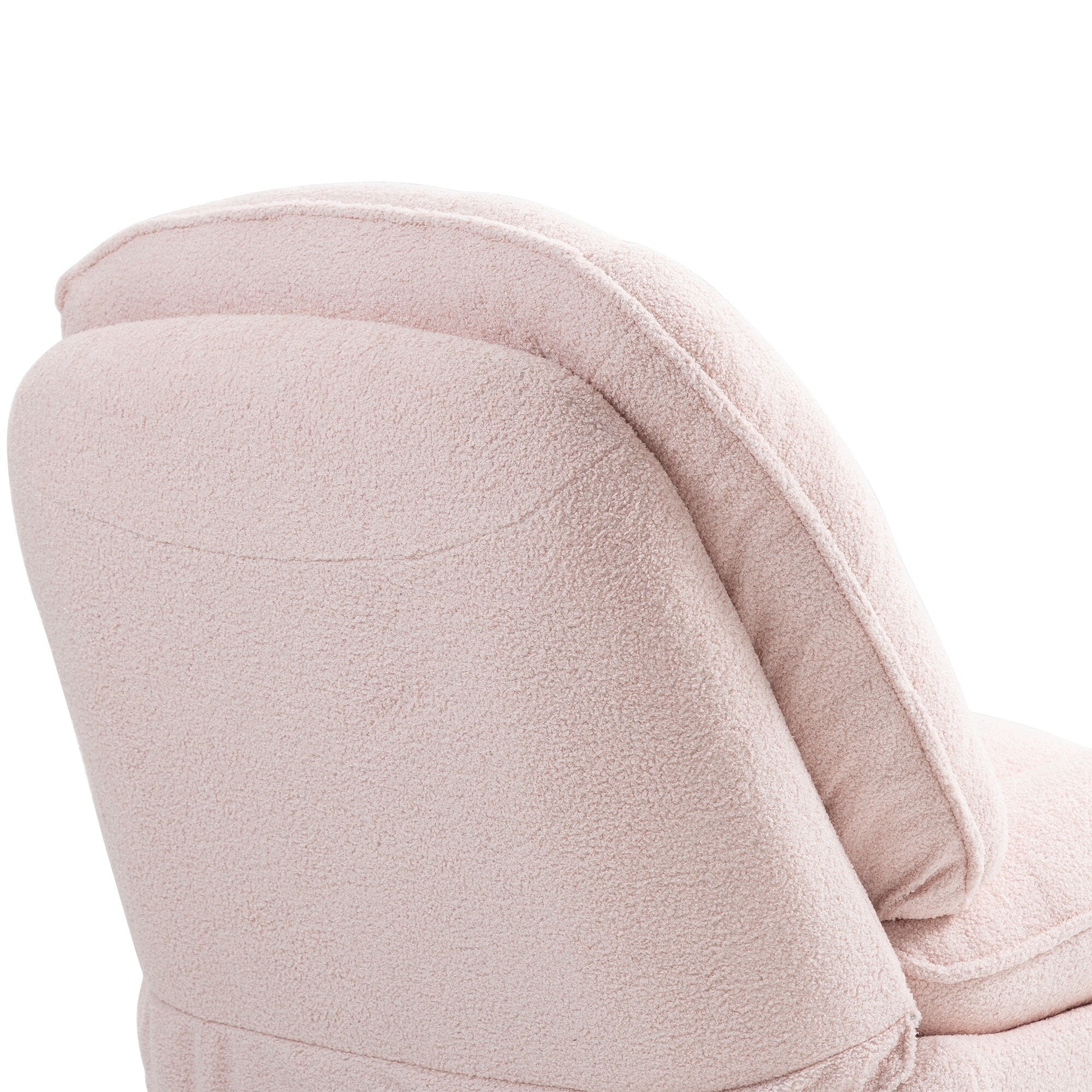 Fauteuil inclinable manuel pivotant à 360°, rembourré en chenille rose surdimensionnée, avec repose-pieds allongé et dossier capitonné