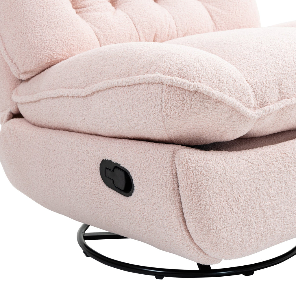 Fauteuil inclinable manuel pivotant à 360°, rembourré en chenille rose surdimensionnée, avec repose-pieds allongé et dossier capitonné