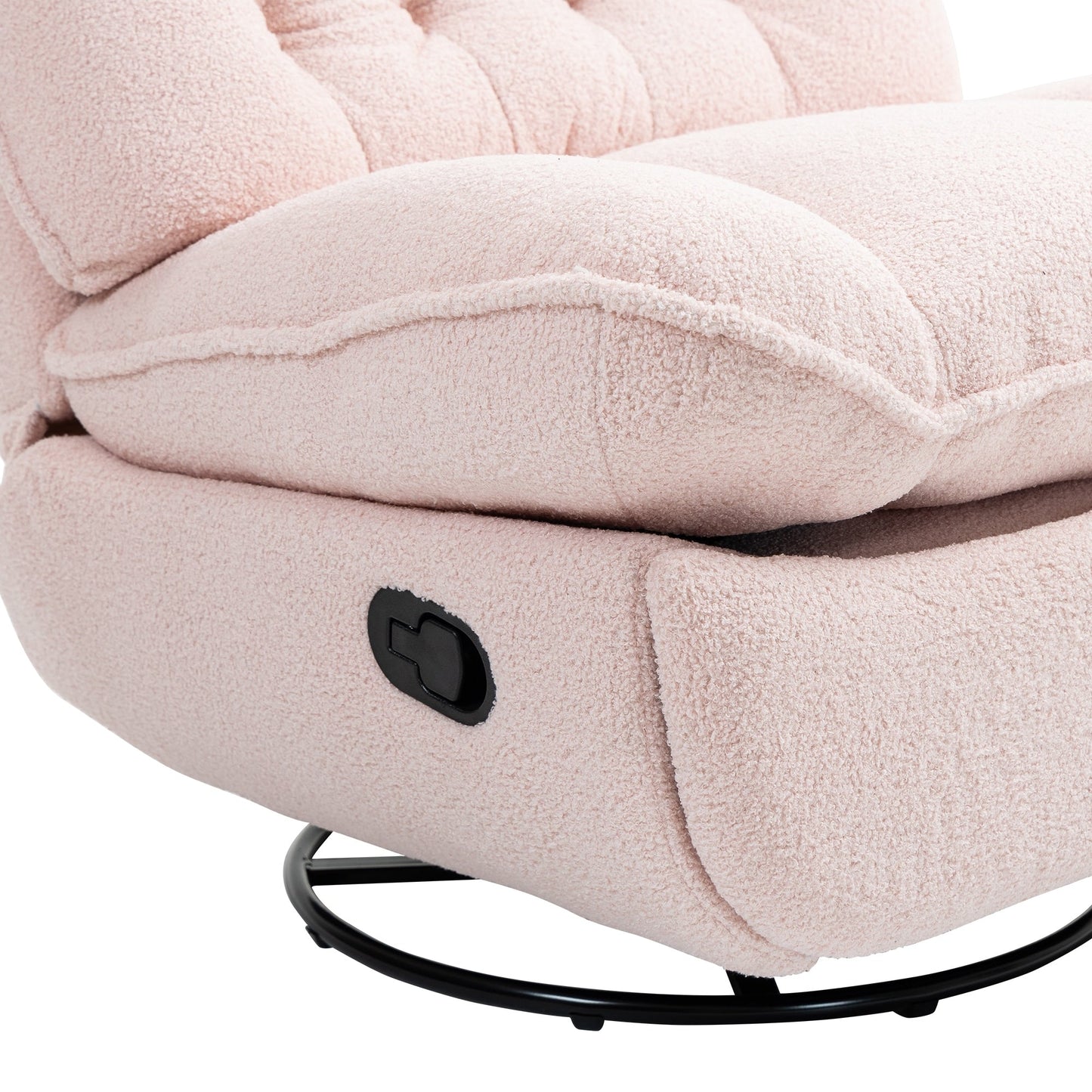 Fauteuil inclinable manuel pivotant à 360°, rembourré en chenille rose surdimensionnée, avec repose-pieds allongé et dossier capitonné