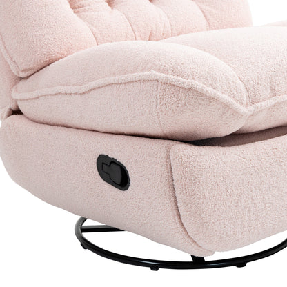 Fauteuil inclinable manuel pivotant à 360°, rembourré en chenille rose surdimensionnée, avec repose-pieds allongé et dossier capitonné
