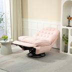Fauteuil inclinable manuel pivotant à 360°, rembourré en chenille rose surdimensionnée, avec repose-pieds allongé et dossier capitonné