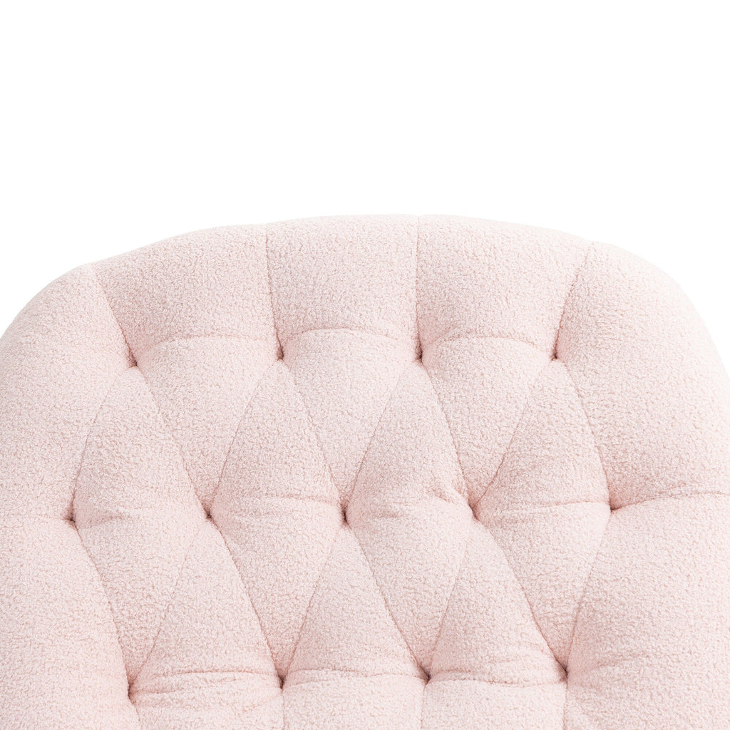 Fauteuil inclinable manuel pivotant à 360°, rembourré en chenille rose surdimensionnée, avec repose-pieds allongé et dossier capitonné