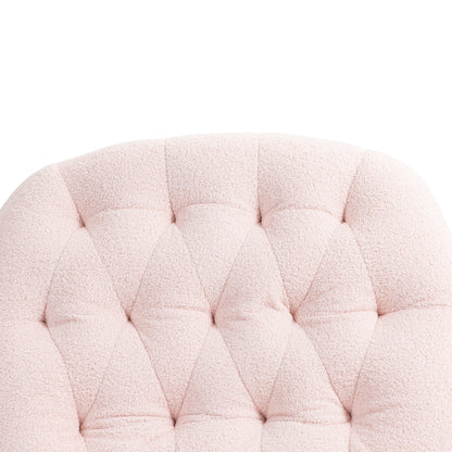 Fauteuil inclinable manuel pivotant à 360°, rembourré en chenille rose surdimensionnée, avec repose-pieds allongé et dossier capitonné
