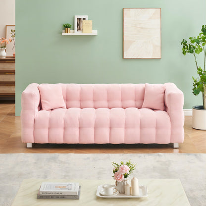 Canapé 3 places Pink Teddy avec deux coussins décoratifs