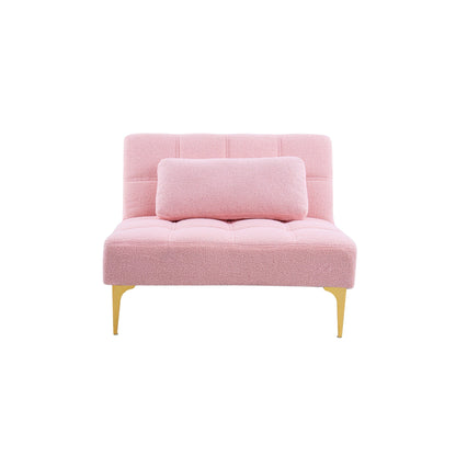 Canapé-lit simple modulaire en chenille rose avec cadre en bois massif pour salon