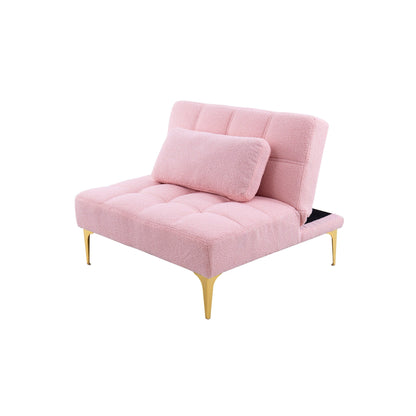 Canapé-lit simple modulaire en chenille rose avec cadre en bois massif pour salon
