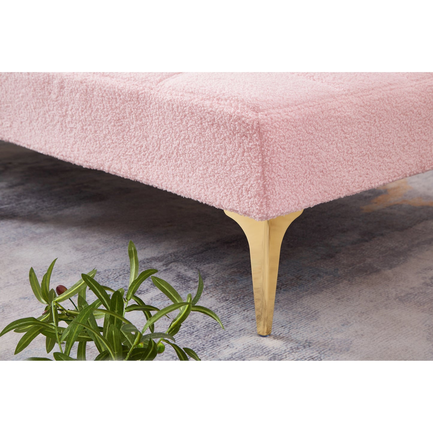 Canapé-lit simple modulaire en chenille rose avec cadre en bois massif pour salon