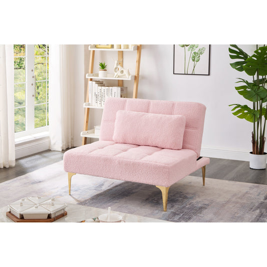 Canapé-lit simple modulaire en chenille rose avec cadre en bois massif pour salon