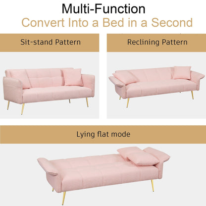 Canapé-lit futon convertible en polaire rose