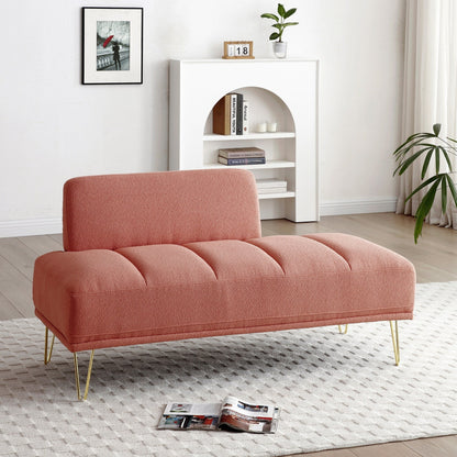 Banc causeuse rembourré rose avec pieds dorés