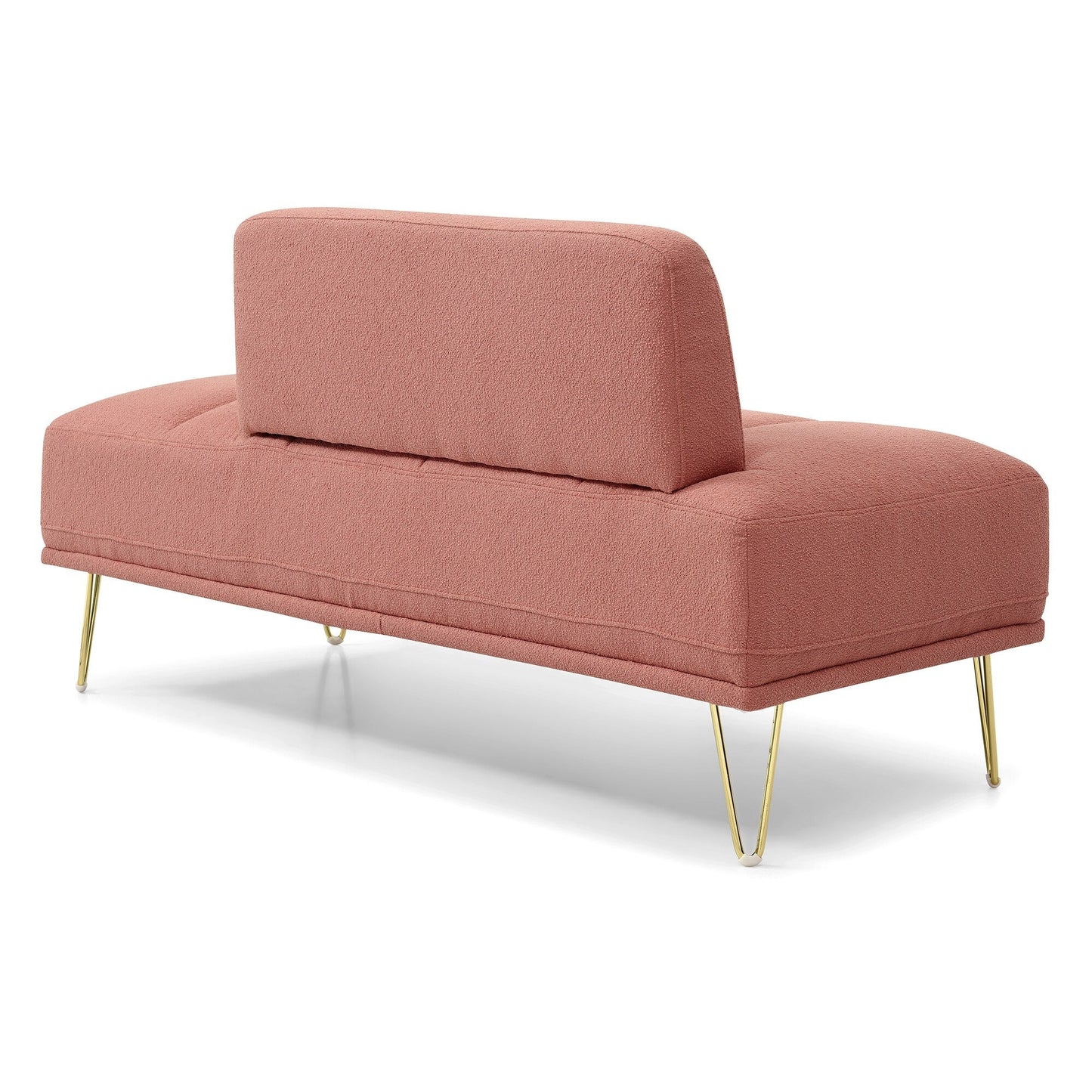 Banc causeuse rembourré rose avec pieds dorés