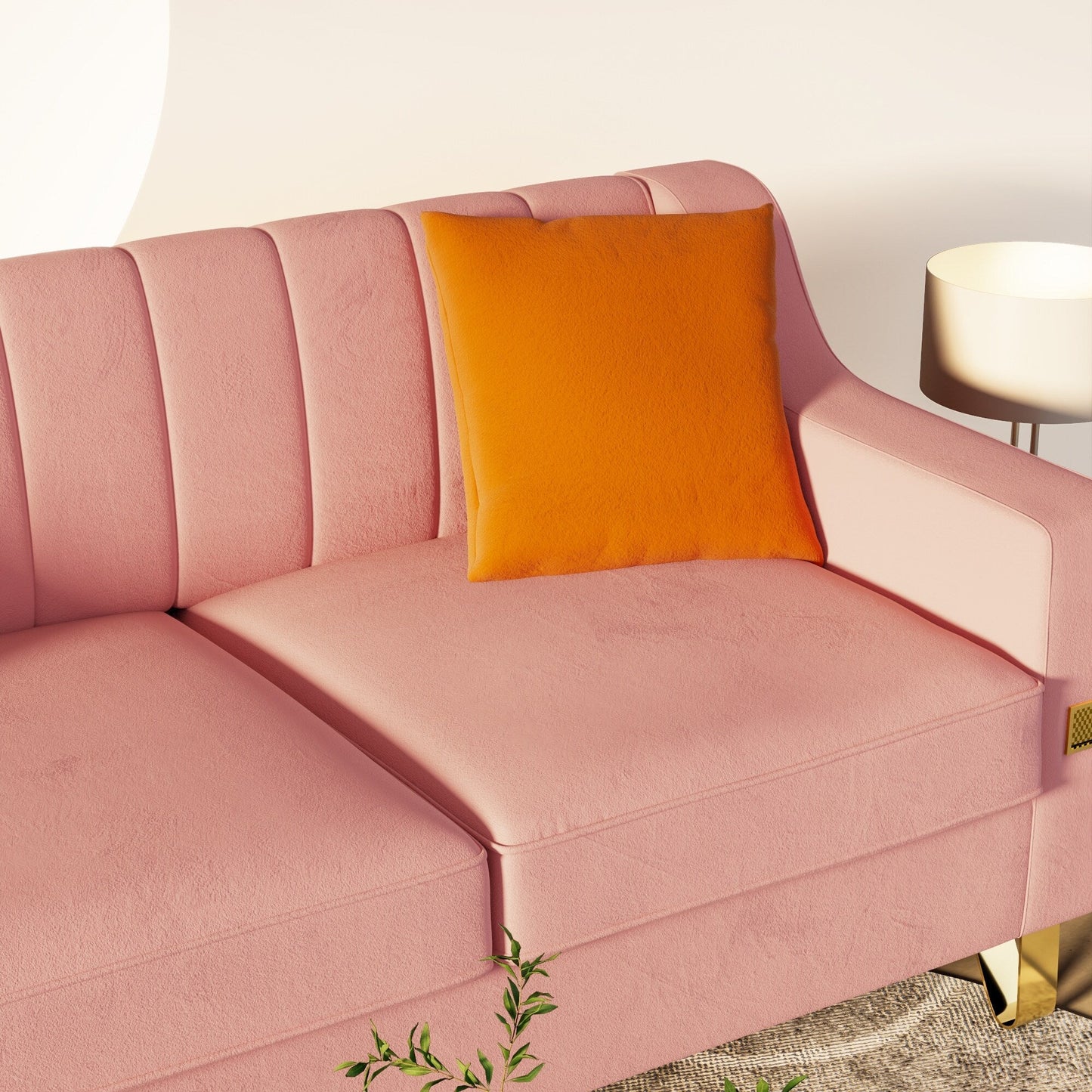 Canapé 3 places en velours rose avec touches dorées
